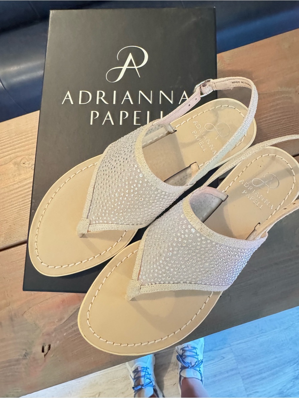 Adrianna Papell Champagne Beaded Slingback Sandals
